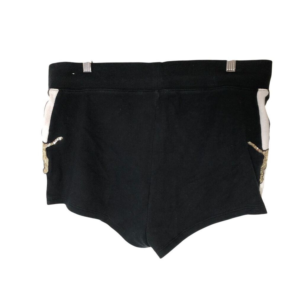 Y2K VS Pink Gold Sequined doggie satin stripe shorts sz L HTF bling vintage hips - Picture 2 of 8